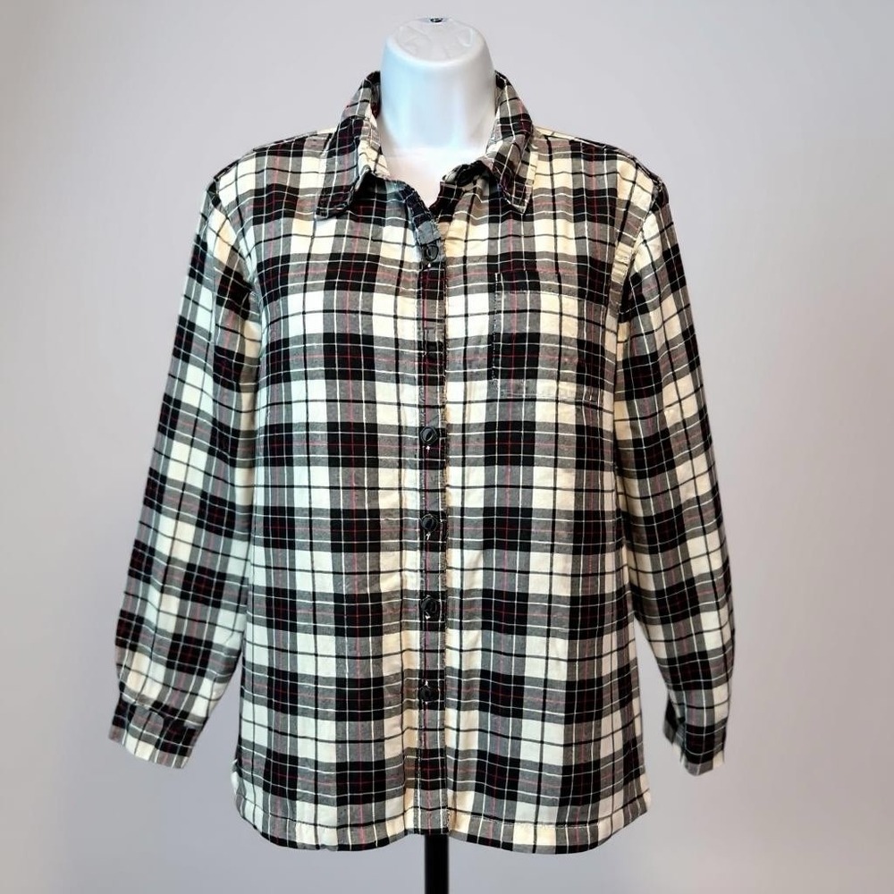 L.L.Bean Fleece Lined Plaid Flannel Shirt Jacket Cozy Button Down Women's Medium